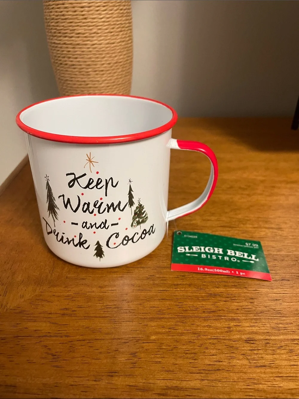 NWT Large SLEIGH BELL BISTRO Christmas Mug Hot Cocoa Tea Coffee Cup Enamelware